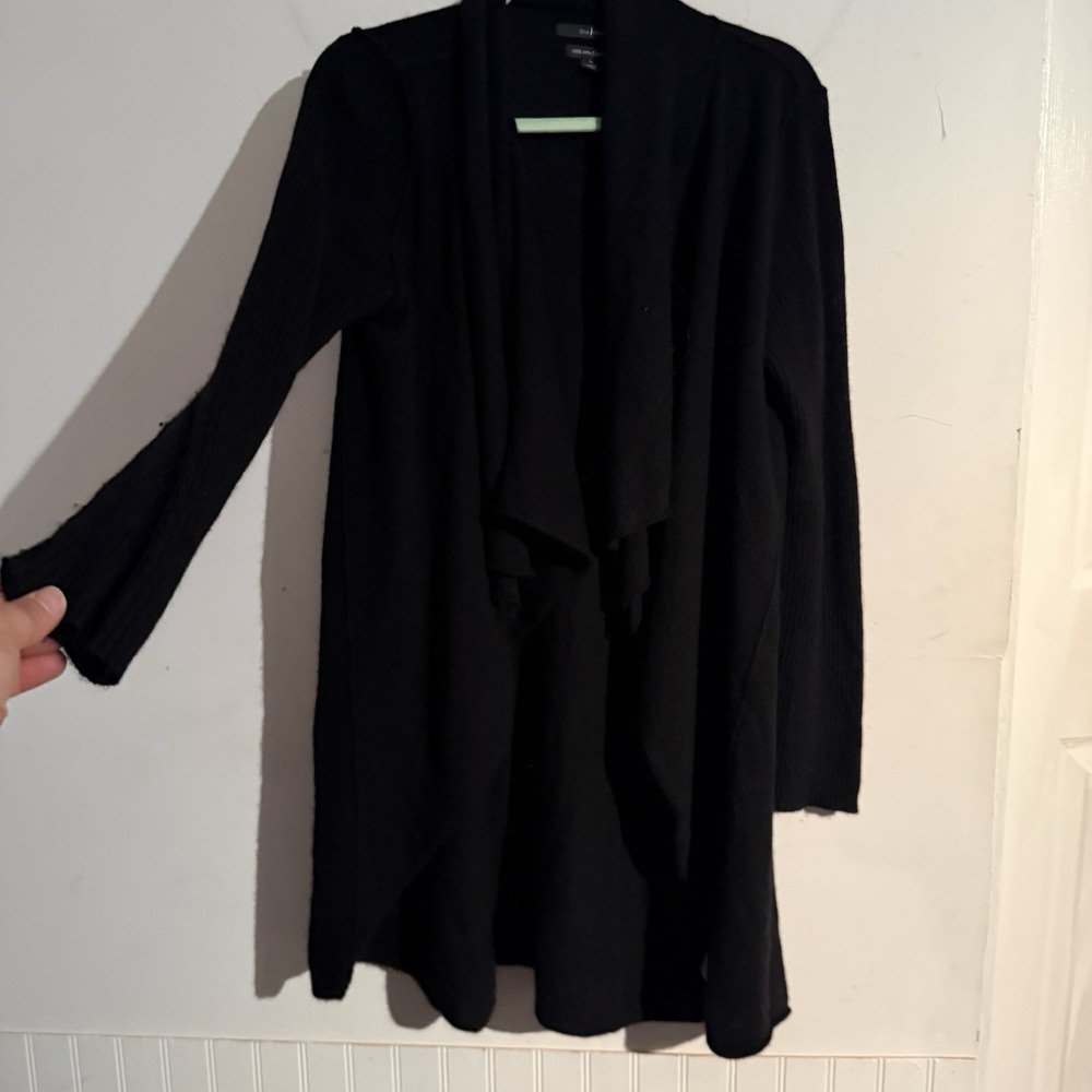 Tahari 2 Ply Large Cashmere Cardigan Sweater Soft Girl Black Parisian